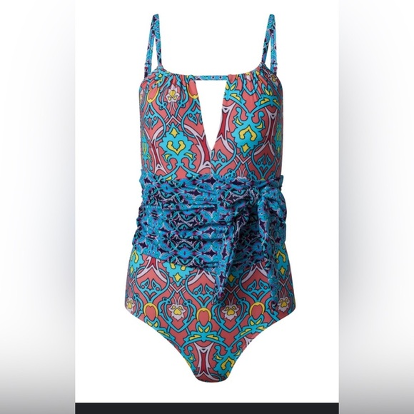 VENUS Blue and Pink One Piece Swimsuit with Decorative Waist Tie - Picture 13 of 14